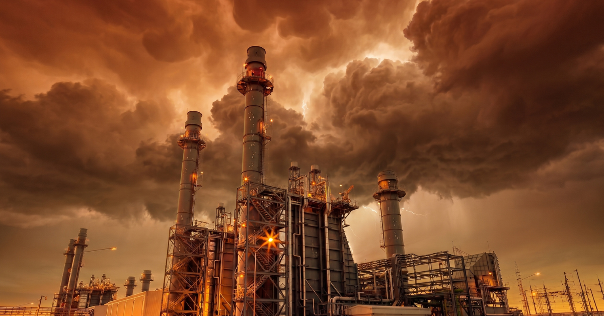 Stormy sky over an oil processing facility